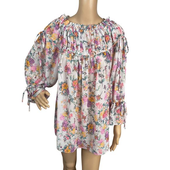 Tularosa Brogan Ruffle Puff Sleeve Floral Babydoll Off Shoulder Mini Dress SZ S - Picture 4 of 13